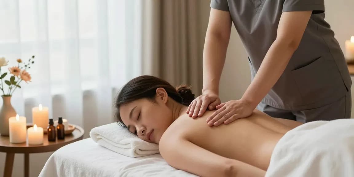 부천출장 안마 in a tranquil home spa setting with a professional massage therapist providing soothing care.