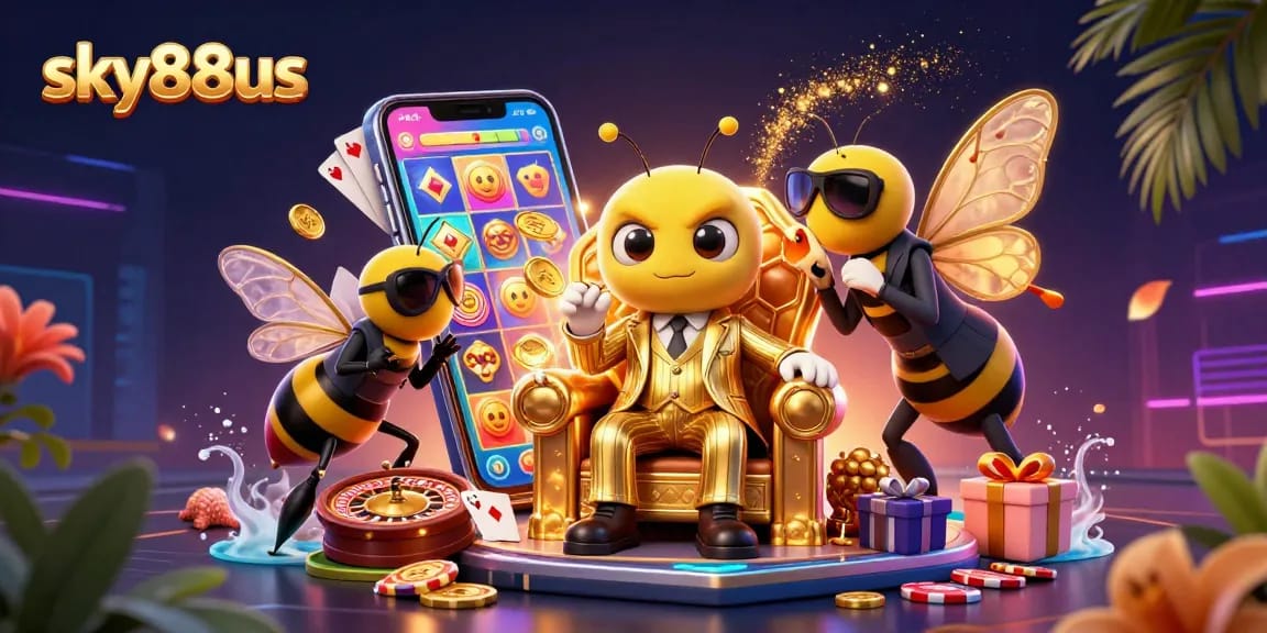 Engage in thrilling gameplay at sky88us with colorful slots, golden coins, and vibrant characters.