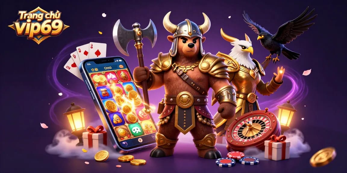 Engage with the exciting world of Trang chủ vip69 featuring dynamic characters and vibrant casino elements, illustrating thrilling gaming action.