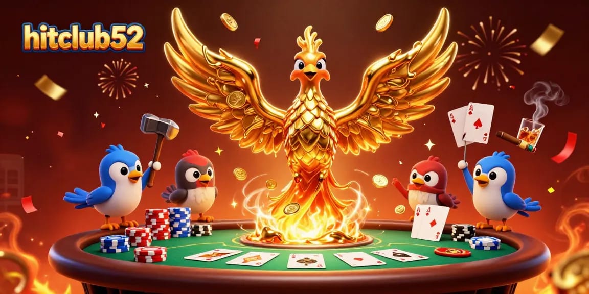 Experience the thrill of hitclub52 as the molten phoenix reigns over poker games with vibrant casino elements.