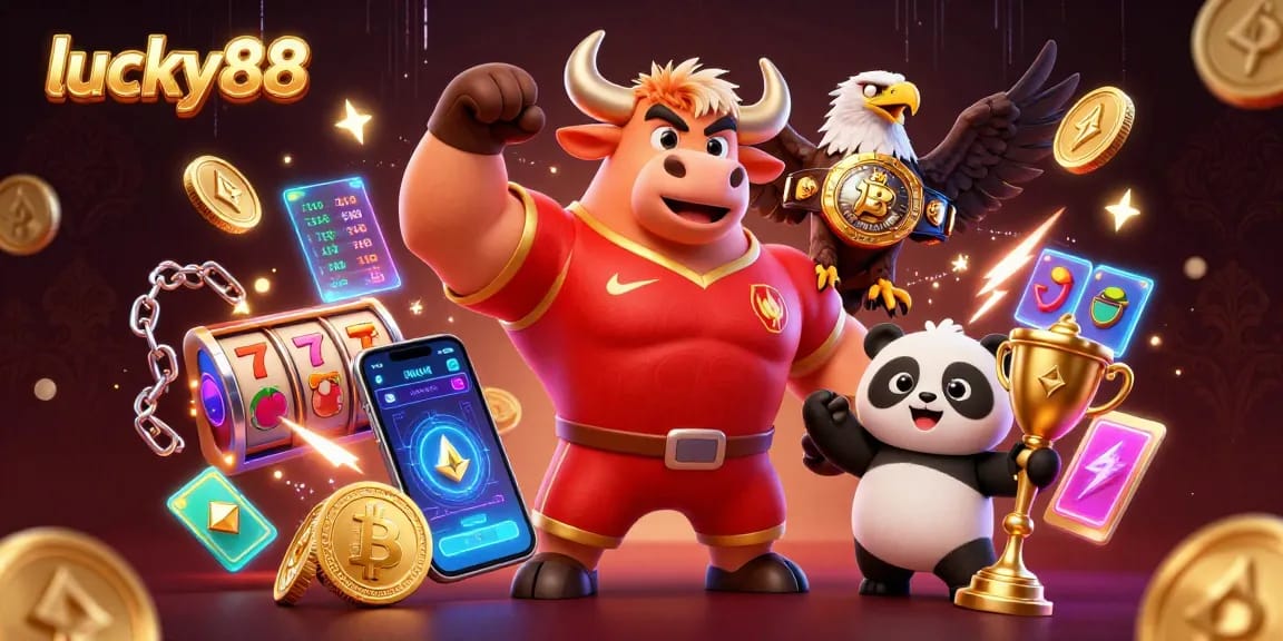 Experience thrilling casino excitement with lucky88 as characters celebrate wins surrounded by vibrant gaming elements.