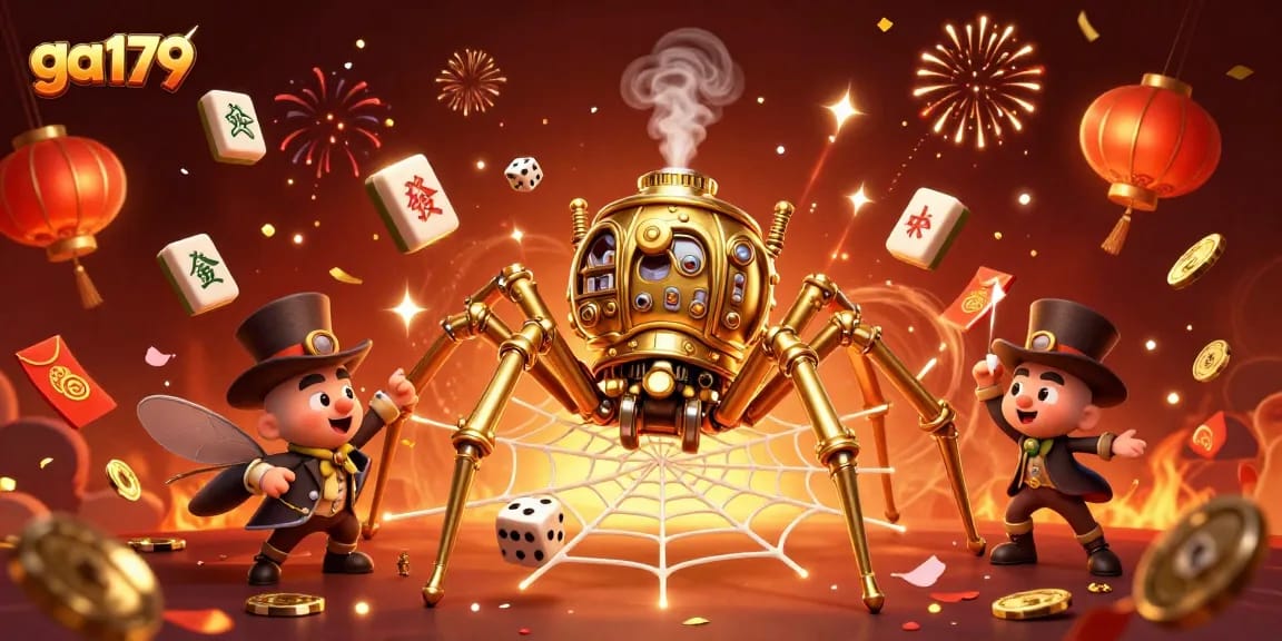 Experience thrilling actions at ga179 with a captivating golden spider web and exciting casino elements.