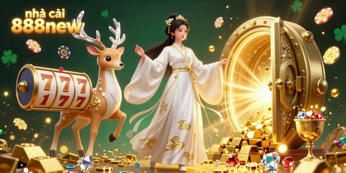 Experience the excitement of gambling at nhà cái 888new with vibrant 3D casino elements, featuring dynamic slot games and treasures.
