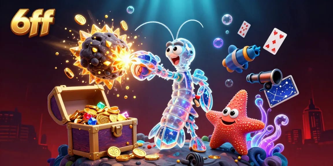 Engage in 6ff's vibrant casino experience with stunning underwater 3D action featuring galactic characters.