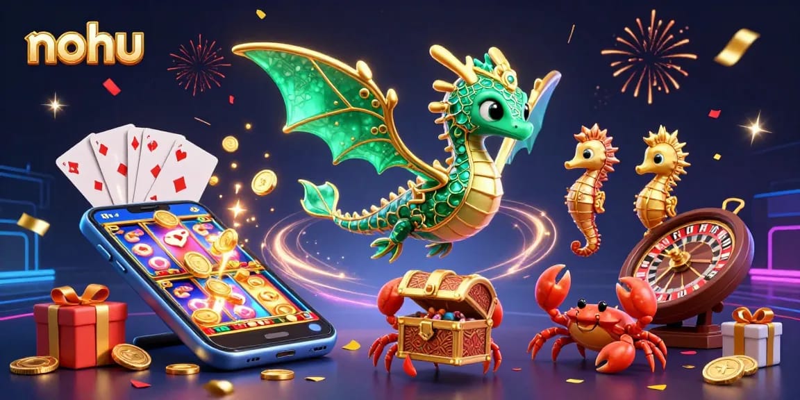 Engage with nohu's enchanting sea dragon amidst an exciting casino atmosphere filled with vibrant game elements.