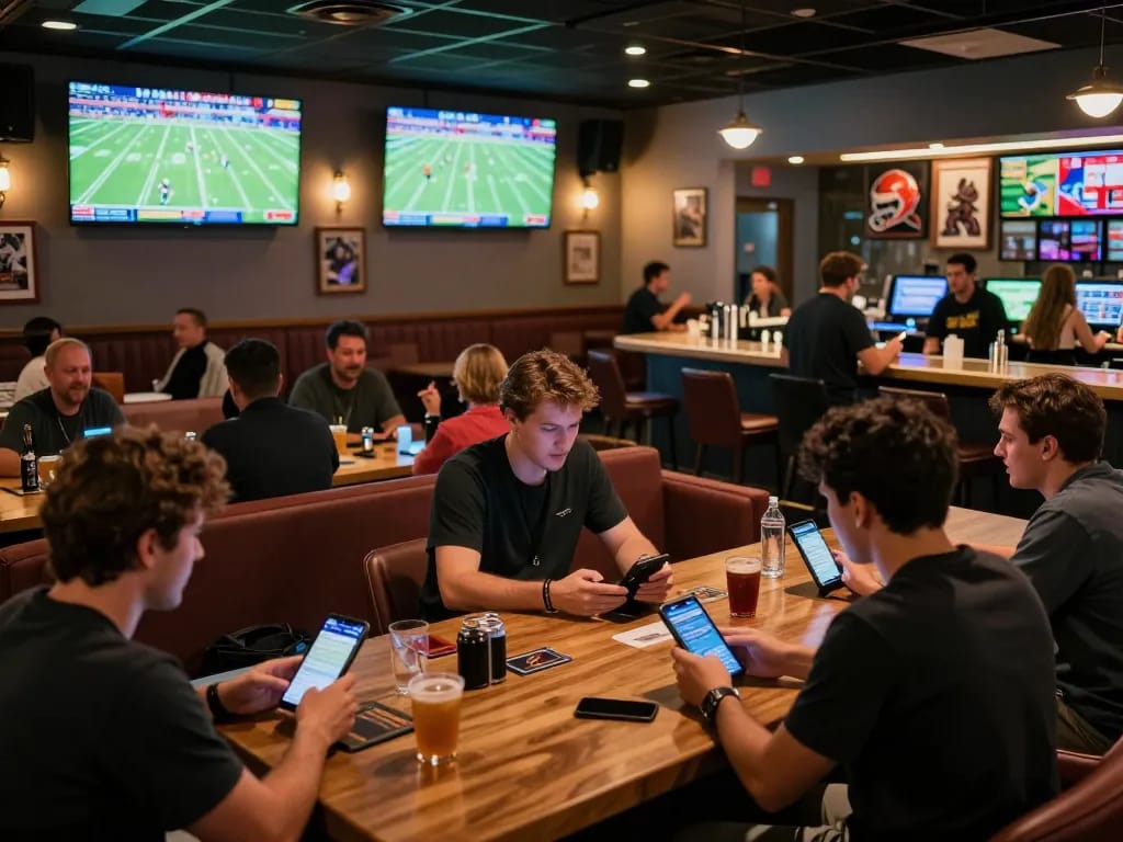 Socolive users engaging in live sports betting at a stylish lounge, showcasing excitement