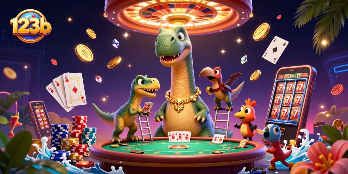 Engage in thrilling games at 123b with a dynamic casino illustration showcasing action-packed moments.