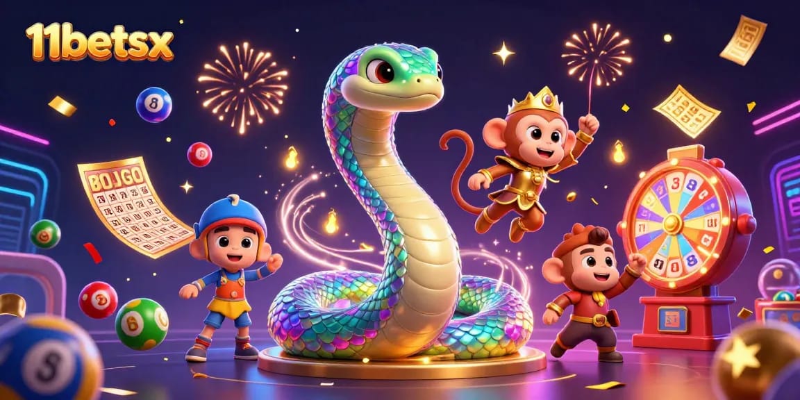 11betsx players celebrate lottery wins with colorful animated elements in a dynamic casino scene.