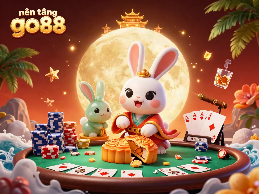 Experience thrilling games on nền tảng go88 as a moon rabbit distributes poker chips from mooncakes.