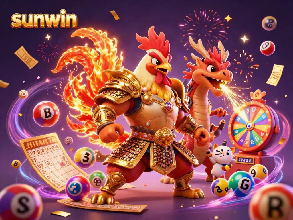 Experience thrilling wins with sunwin in a vibrant 3D casino scene featuring unique gaming characters and elements.