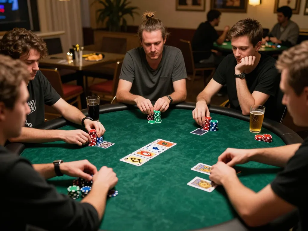 U888 players engaged in a thrilling poker game with colorful chips and community cards visible.