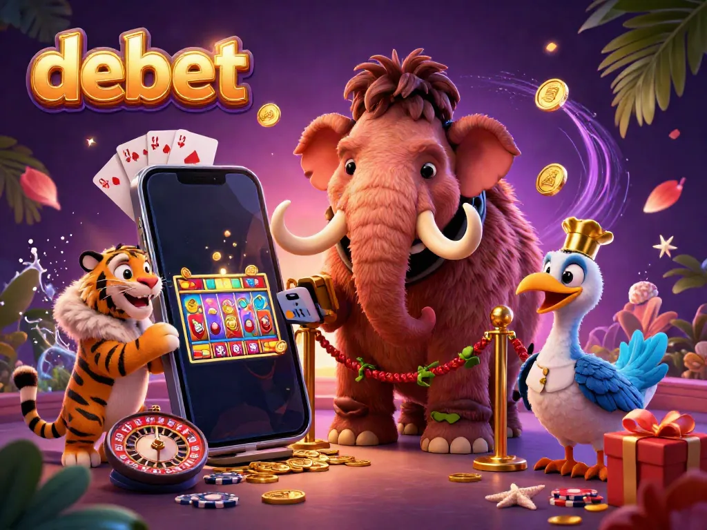 Experience the debet gaming world with vibrant characters and dynamic slot elements in this engaging 3D illustration.