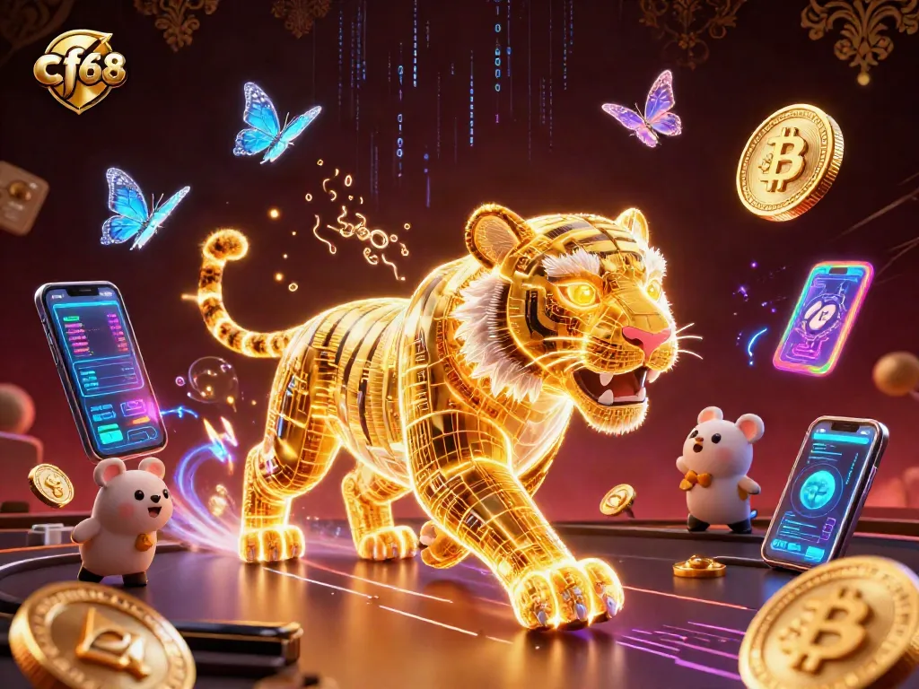 Experience thrilling crypto gambling adventures with cf68's radiant 3D neon tiger in a vibrant casino.
