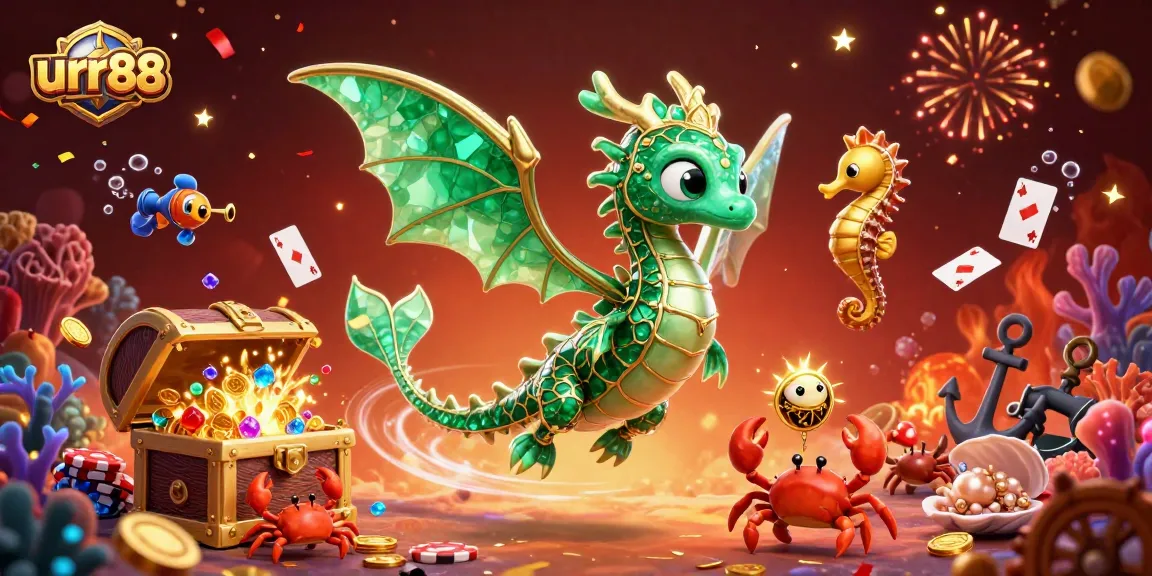 Experience thrilling games at urr88 with this vibrant 3D casino illustration showcasing excitement and treasure.