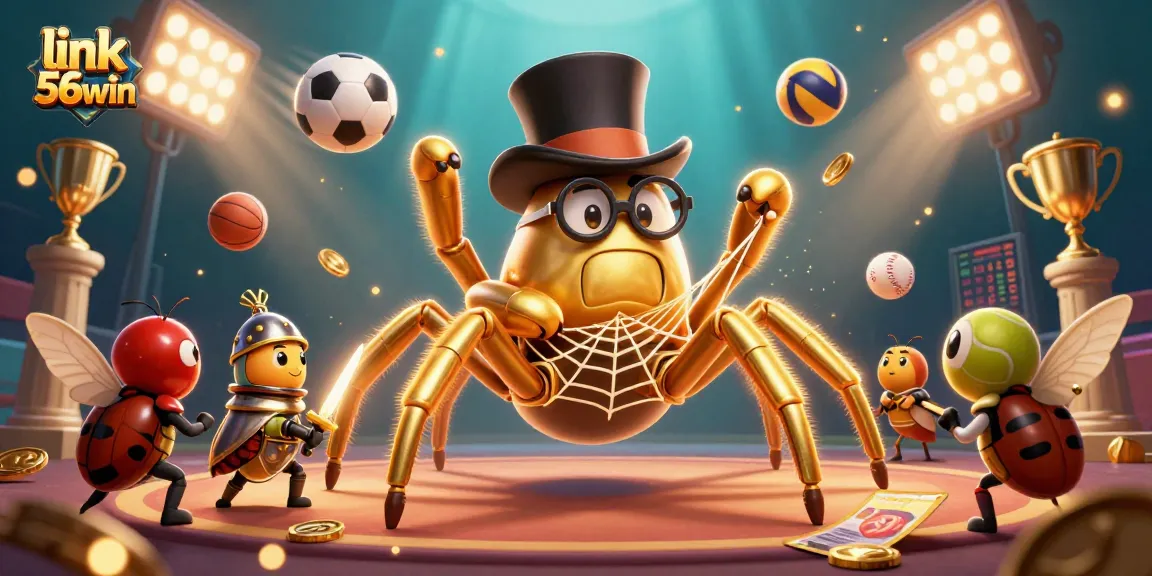 Bet on link 56win with dynamic characters and golden treasures in a vibrant casino setting.