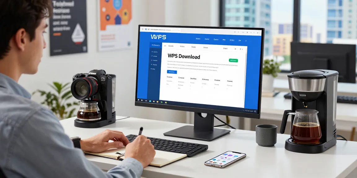 Focused professional engaging with WPS Download on a sleek workspace