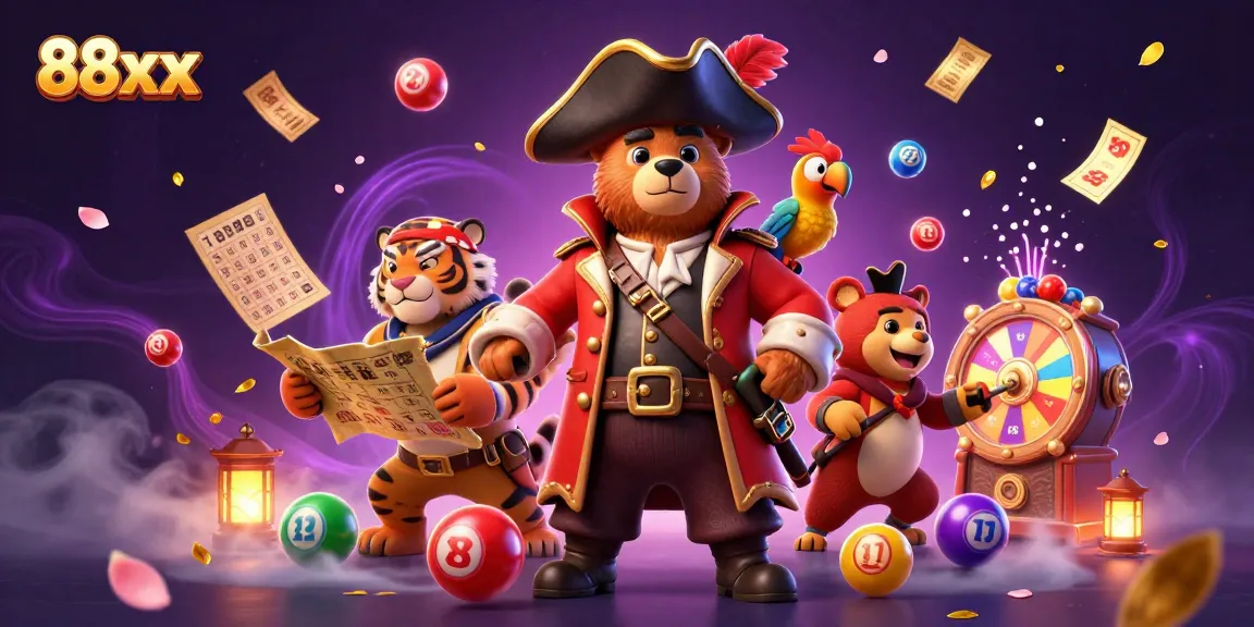 88xx showcases an adventurous scene with a pirate captain bear leading a treasure hunt amidst dynamic casino elements.