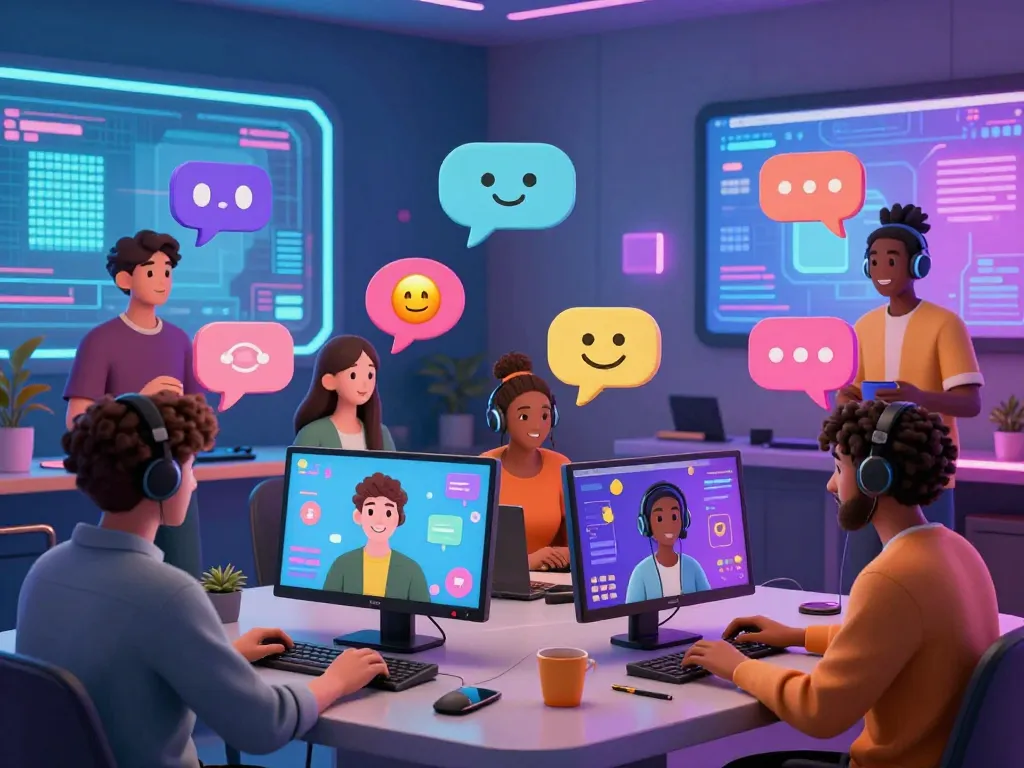 Engaging virtual chat room for playful porn chat AI interactions with colorful avatars and lively emojis.