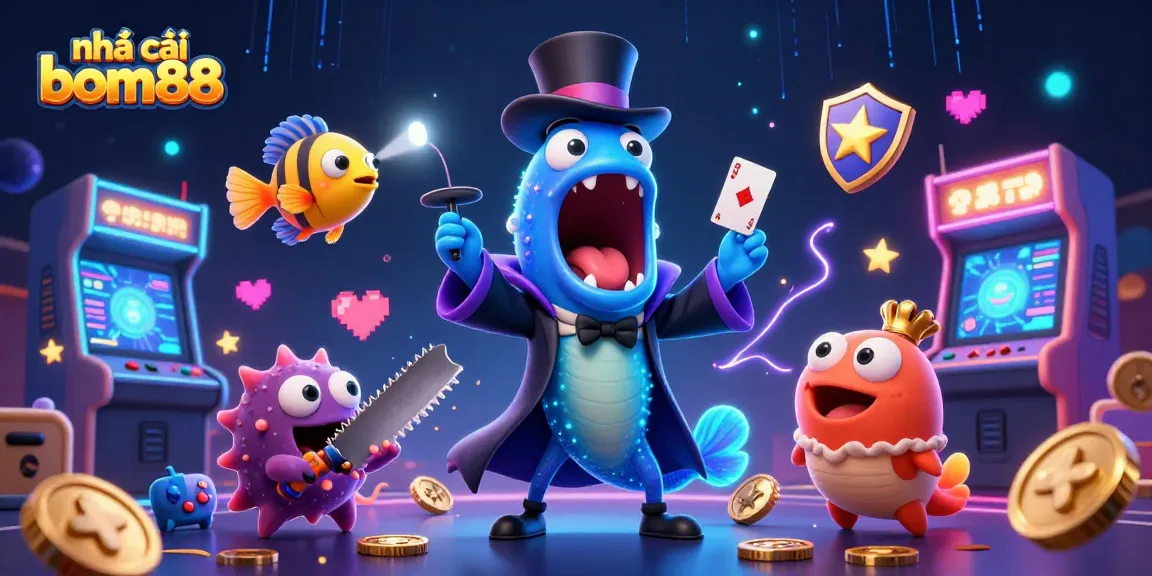 Experience the excitement of nhà cái bom88 with vibrant 3D characters in an enchanting casino scene.
