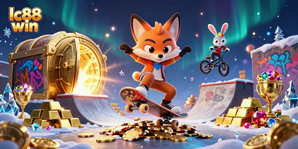 Experience the thrill at lc88 win with a dynamic scene featuring vibrant casino themes and engaging characters.