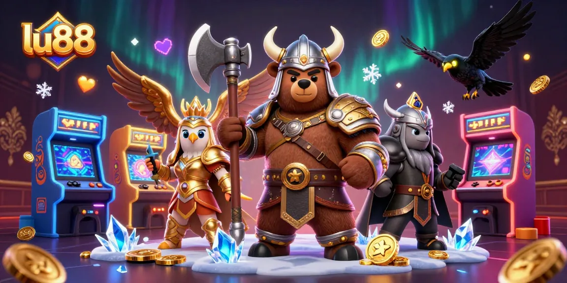 Engage in intense gaming with lu88 featuring thrilling characters and casino elements in a vibrant scene.