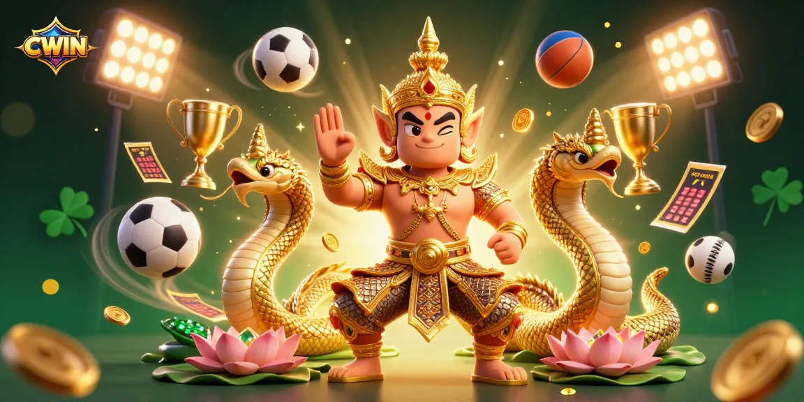 CWIN invites players to engage with dynamic sports-themed casino gameplay, featuring vibrant characters and gold accents.
