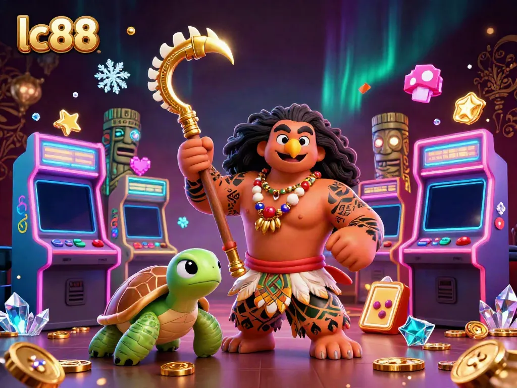 Catch winning moments at lc88 with a vibrant 3D casino scene filled with games and characters.