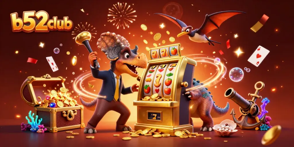 b52club jackpot scene with a pachycephalosaurus winning coins, themed casino elements in action.