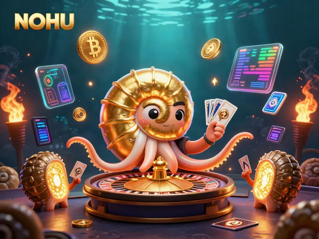Experience thrilling adventures at NOHU with vibrant 3D casino elements and glowing nautilus characters.