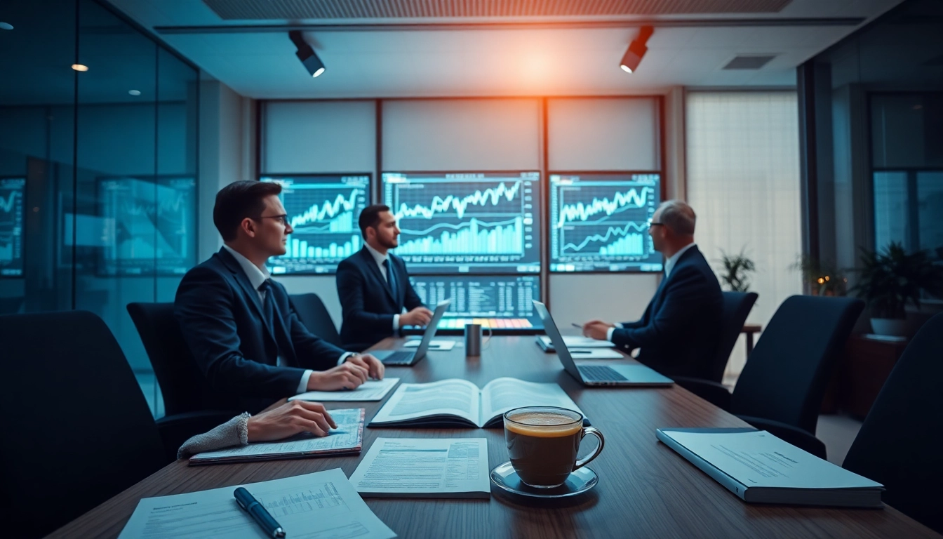 Engaging finance workspace showcasing Finansnyheter with professionals discussing data.