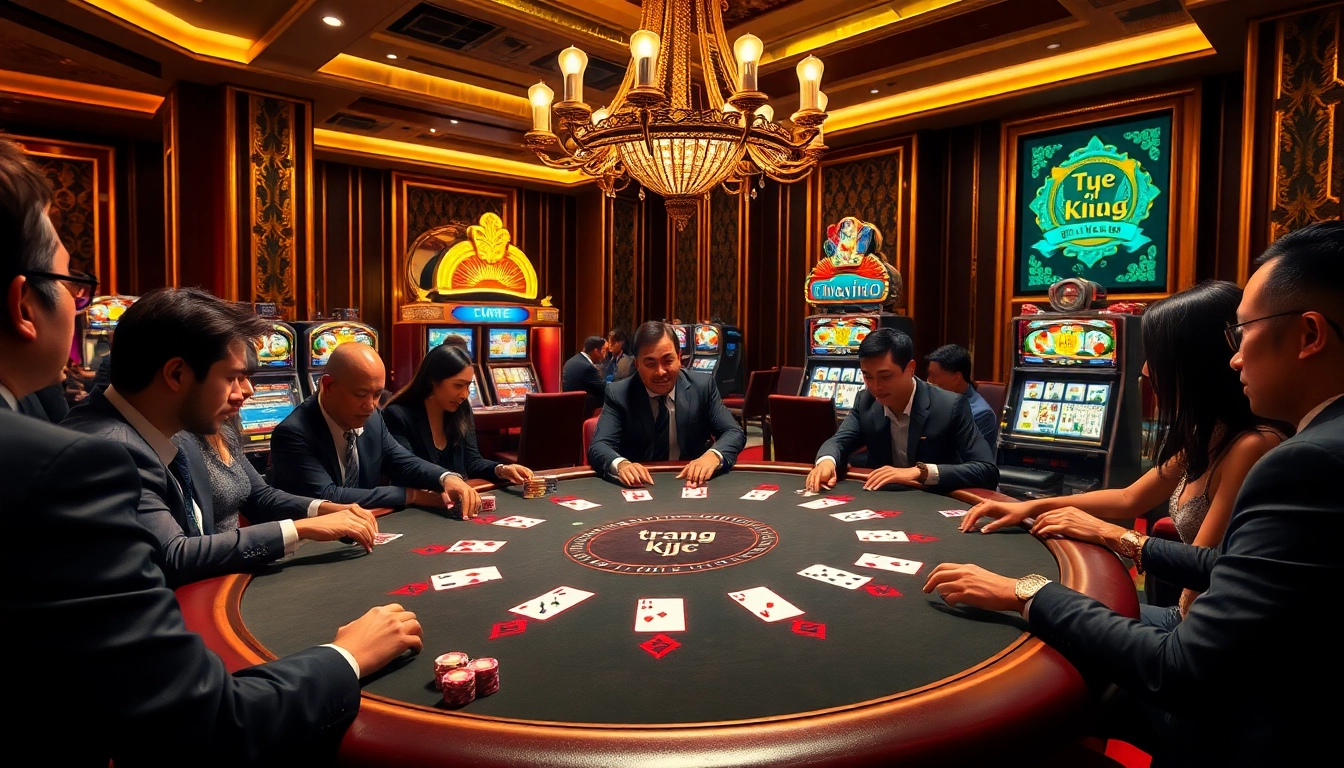Players at a blackjack table showcasing the vibrant "trang kjc" casino experience with colorful chips and excitement.