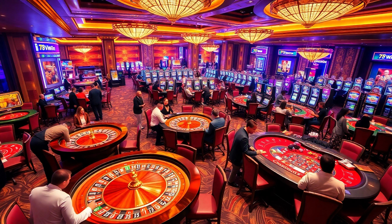 Excited players winning at casino tables with 78Win branded elements.