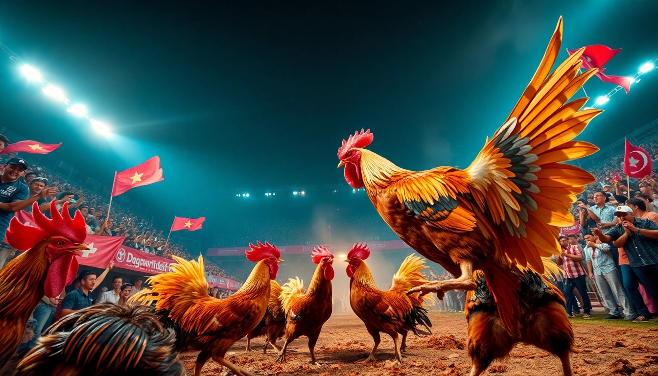 Live cockfighting scene at dagatructiep 1, showcasing excitement and community atmosphere.