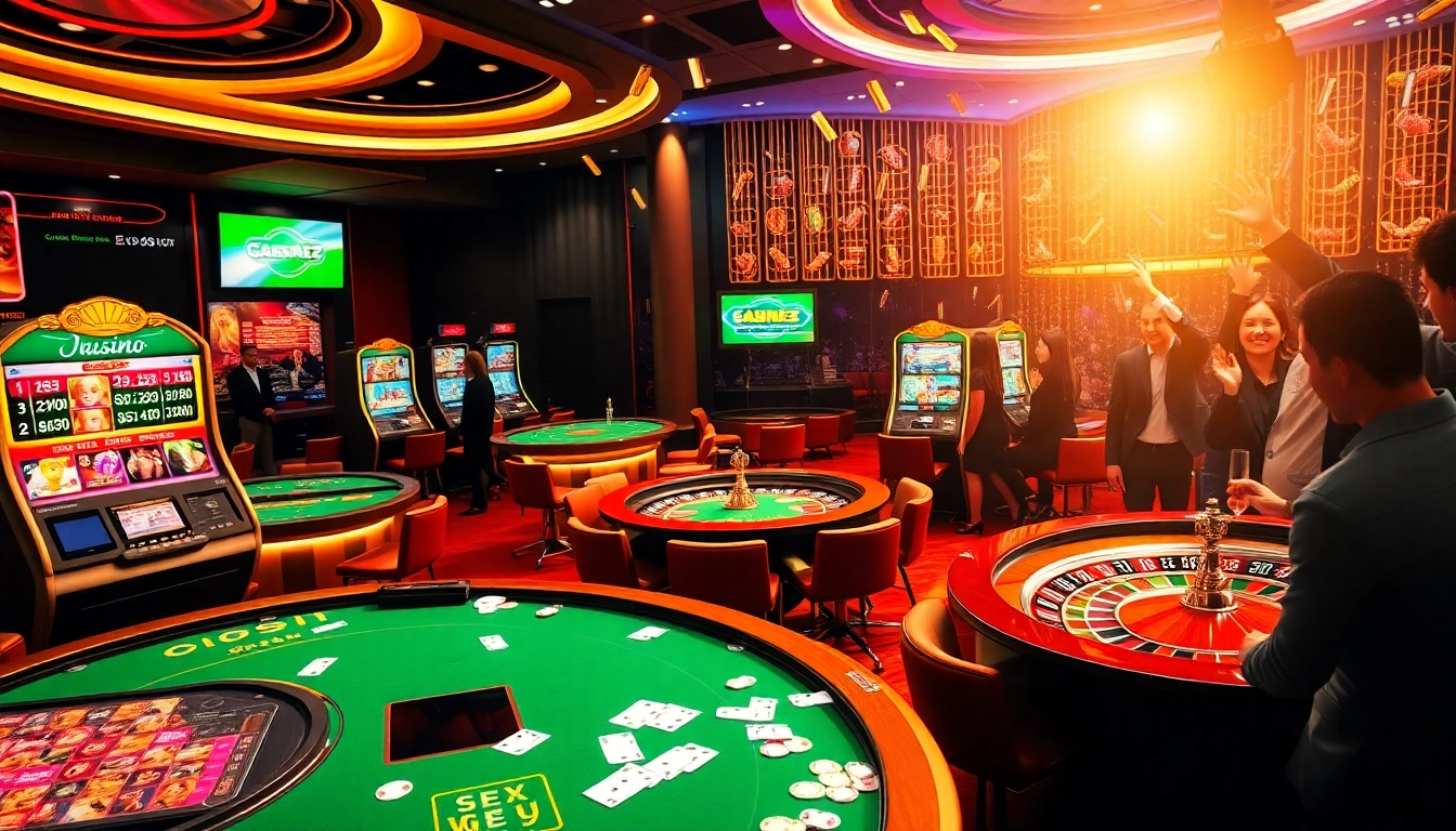 Experience dynamic online gambling at xx88.forex with vibrant casino tables and spinning roulette wheels.