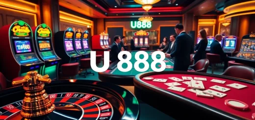 Experience the excitement of U888 with vibrant casino tables, colorful chips, and engaging players.
