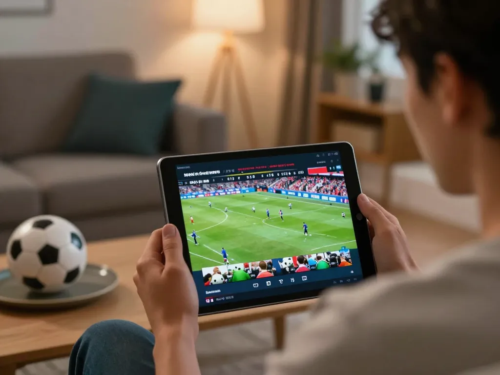 Xem bóng đá Socolive on a tablet during an exciting live football match, encapsulating sports betting enjoyment.