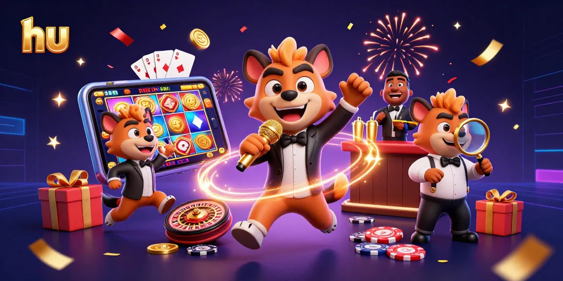 Get ready to enjoy slots at hu with the hyena comedy casino, featuring game elements and confetti!