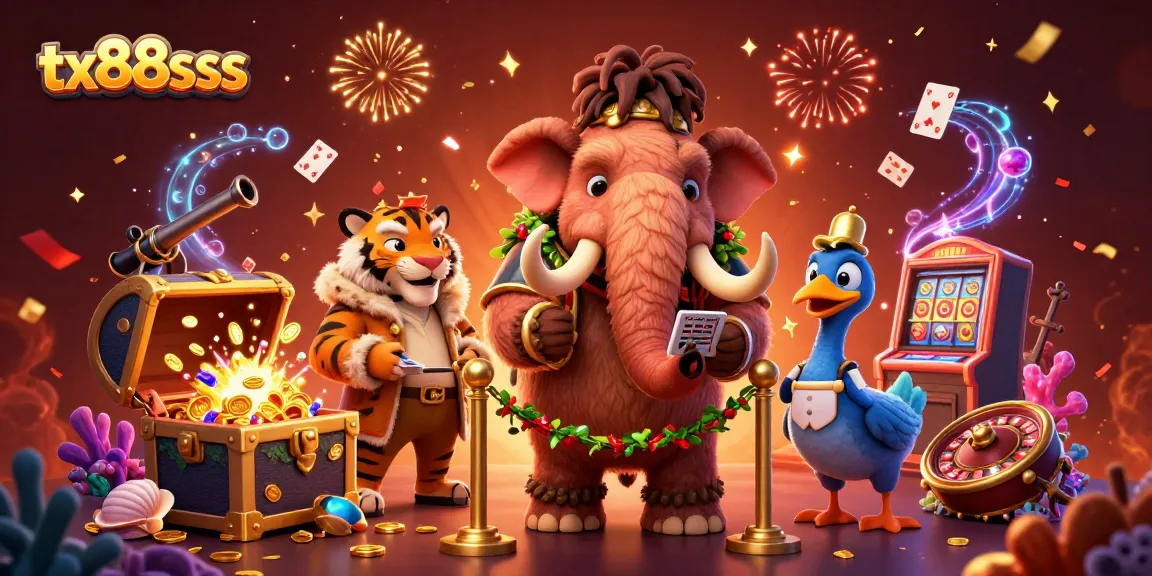 Experience the vibrant winnings at tx88sss where fun meets casino thrills in a dynamic illustration.