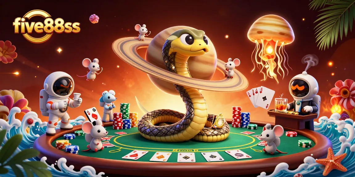 Experience thrilling bets in a vibrant five88sss cosmic casino scene with 3D cartoon characters.